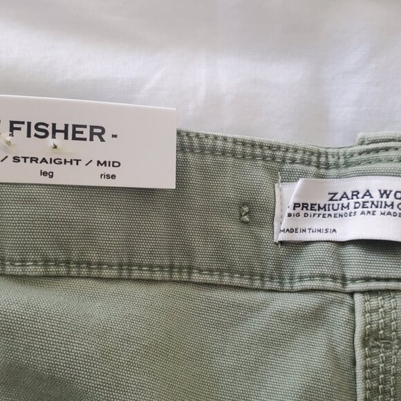 Zara Woman's  NWT The Fisher Khaki Jeans 100% Cotton Mid Rise Size US 4 - Picture 4 of 11